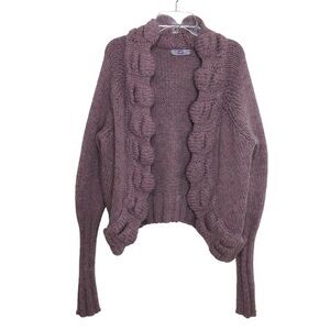 LINK DONNA Alpaca Wool Blend Made Italy Maroon Knit Cardigan M Check Measurement